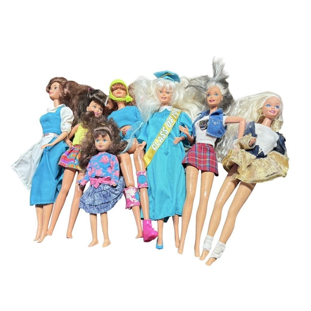 Barbie & Friends Doll Lot of 7 Mattel Fashion Dolls Mixed Hair & Outfits Belle